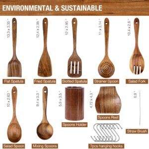 WOODme Wooden Spoons for Cooking 9pcs Natural Teak Wooden Kitchen Utensils Set Wooden Utensils for Cooking Wooden Cooking Utensils Wooden Spatulas for Cooking (9pcs Cooking Spoon Set)