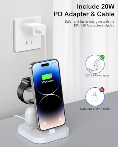 Charging Station for Multiple Devices - ADADPU 3 in 1 Wireless Charger Stand for Apple Watch Series 8/7/6/5/4/3/2/SE Phone Charging Dock for AirPods iPhone 14/13/12/11 Pro X Max XS XR 8 7 Plus