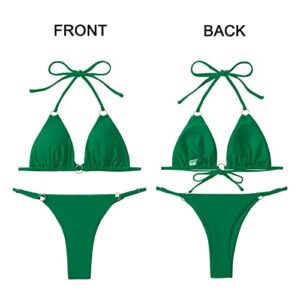 MIKETAI Sexy Bikinis for Women 2 Piece Bikini Spaghetti Strap Swimsuits Solid Color Bathing Swimwear Triangle Bathing Suit (Green M)