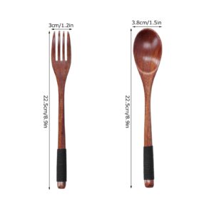 Reusable Wooden Travel Cutlery Set Japanese Style Lunch Utensil Set, Wooden Spoon Fork Soup Teaspoon Kitchen Cooking Utensil Tools