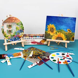 ESRICH Acrylic Paint Canvas Set,52 Piece Professional Painting Supplies Kit with 2 Wood Easel,2 * 12Colors,2 * 10 Brushes,Circular Canvas Etc,Premium Paint Kit for Kids,Students, Artists and Beginner