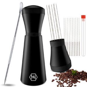 meinv wdt espresso distribution tool, 0.35mm 7needles coffee stirrer distributor with latte art pen & stand, aluminum alloy espresso whisk with 3 replaceable needles for coffee bar baristas (black)