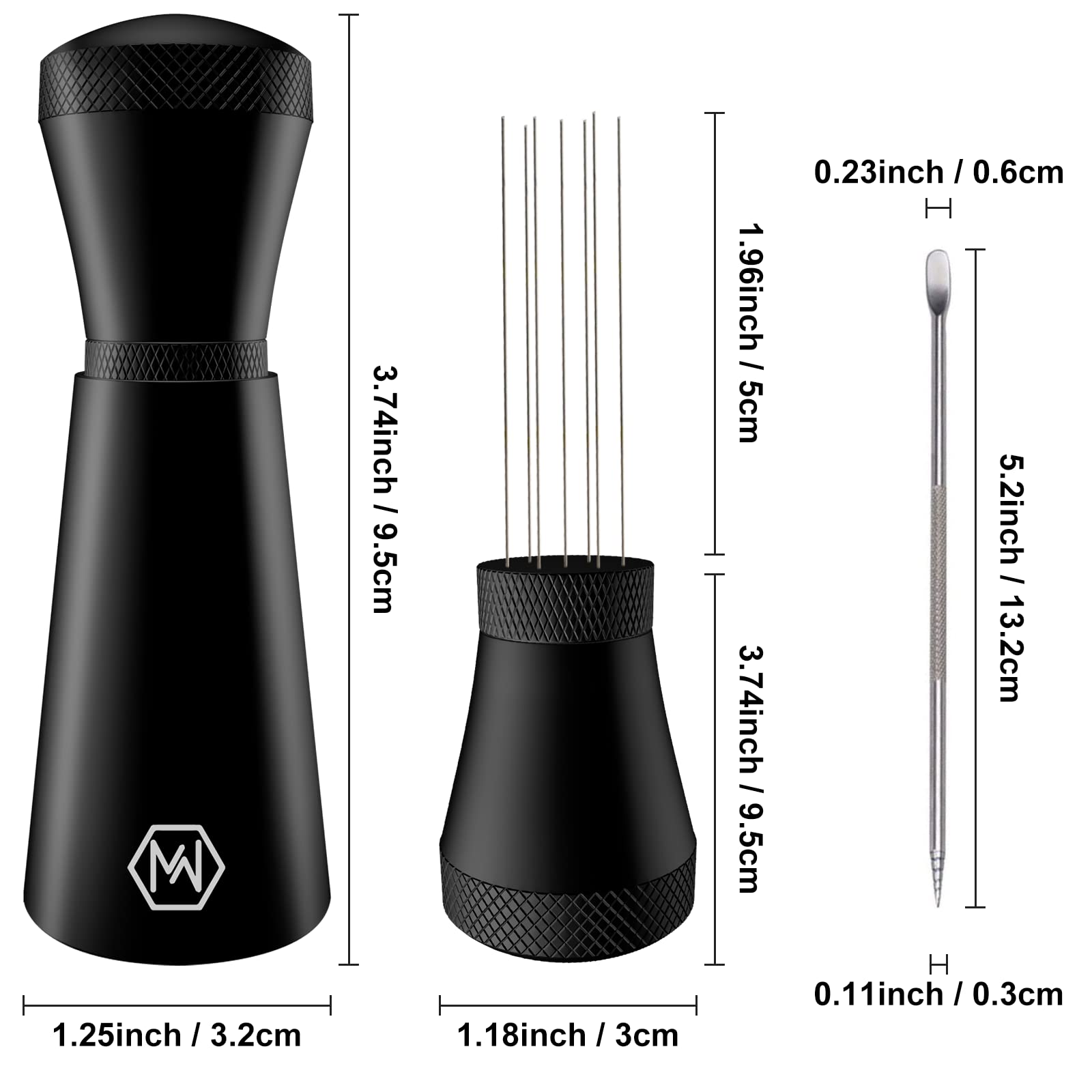 MEINV WDT Espresso Distribution Tool, 0.35mm 7Needles Coffee Stirrer Distributor with Latte Art Pen & Stand, Aluminum Alloy Espresso Whisk with 3 Replaceable Needles for Coffee Bar Baristas (Black)