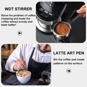 MEINV WDT Espresso Distribution Tool, 0.35mm 7Needles Coffee Stirrer Distributor with Latte Art Pen & Stand, Aluminum Alloy Espresso Whisk with 3 Replaceable Needles for Coffee Bar Baristas (Black)