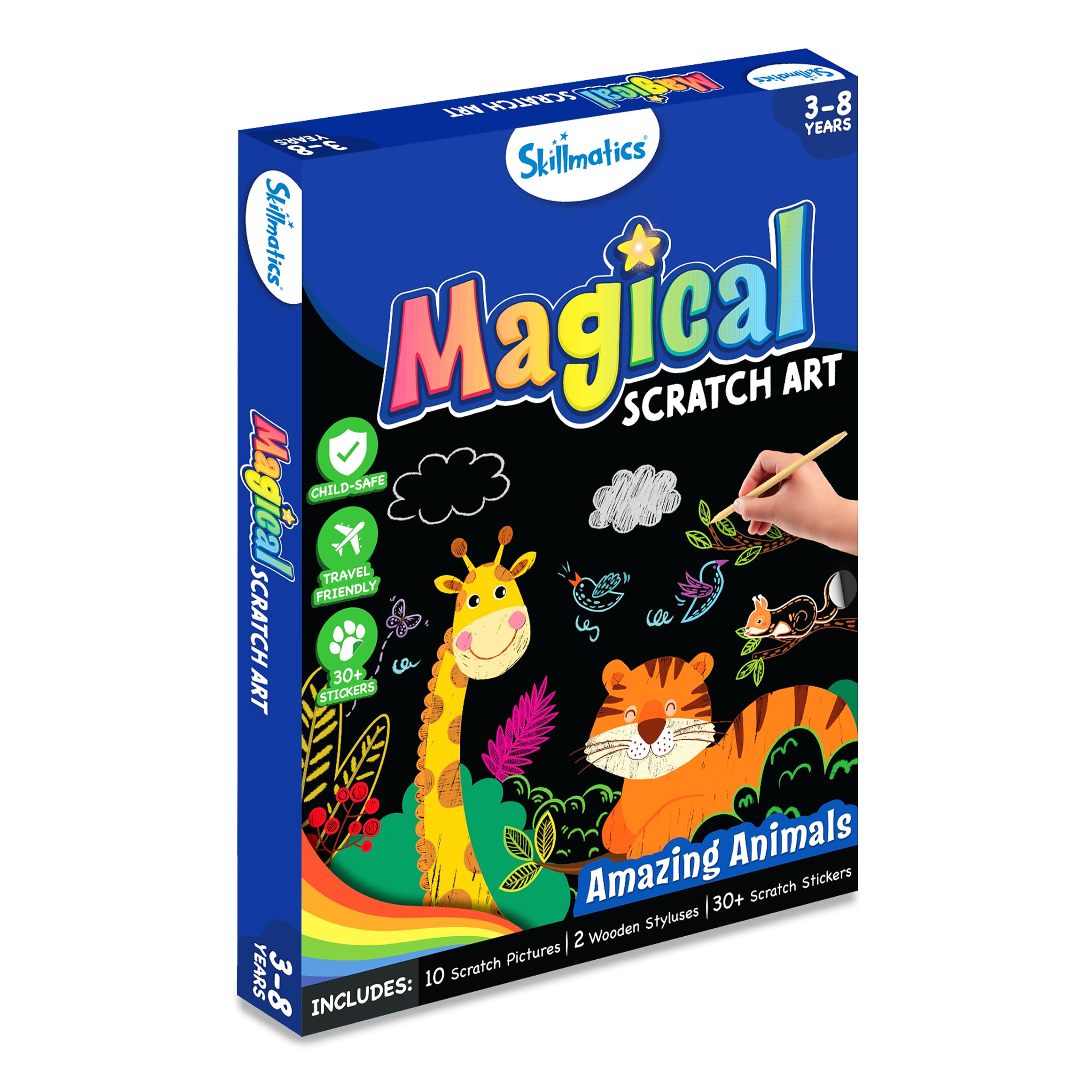 Skillmatics Magical Scratch Art Book for Kids - Animals, Craft Kits & Supplies, DIY Activity & Stickers, Gifts for Toddlers, Girls & Boys Ages 3, 4, 5, 6, 7, 8, Travel Toys