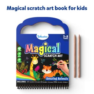 Skillmatics Magical Scratch Art Book for Kids - Animals, Craft Kits & Supplies, DIY Activity & Stickers, Gifts for Toddlers, Girls & Boys Ages 3, 4, 5, 6, 7, 8, Travel Toys