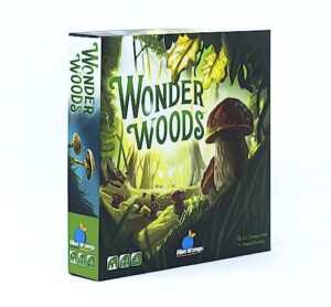 wonder woods board game by blue orange games - family or adult mushroom theme strategy board game for 2 to 5 players. recommended for ages 8 & up.