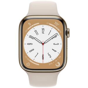 Apple Watch Series 8 (GPS + Cellular, 45mm) - Gold Stainless Steel Case with Starlight Sport Band (Renewed)