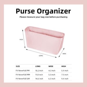 DGAZ Purse Organizer Insert Fits LV Neverfull Mini/PM/MM/GM Bags，Silk Bag Organizer，Luxury Handbag & Tote Shaper（MM, Pink）