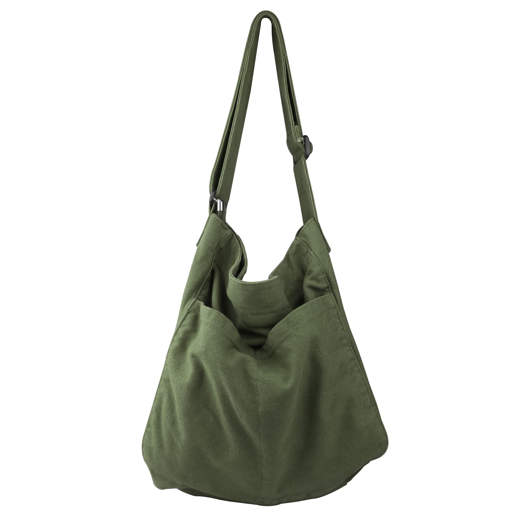 Canvas Hobo Crossbody Shoulder Tote Bag for Women and Men W/Multi-pocket Casual Purse Messenger Bags Travel Work (Green/607)