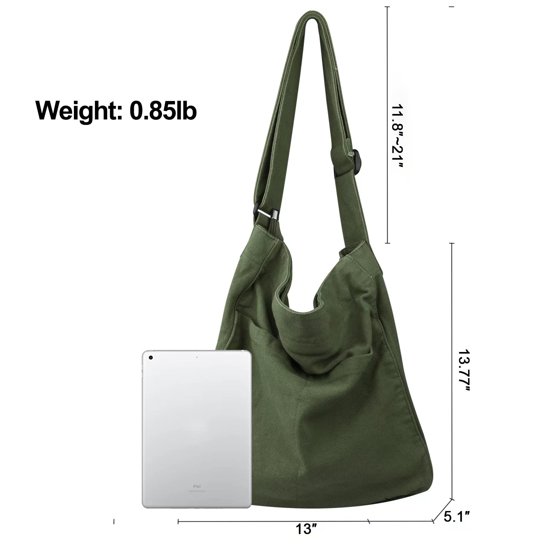 Canvas Hobo Crossbody Shoulder Tote Bag for Women and Men W/Multi-pocket Casual Purse Messenger Bags Travel Work (Green/607)