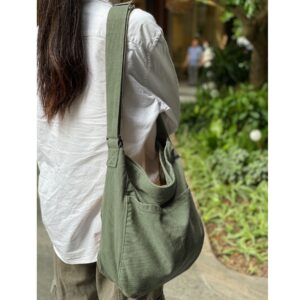 Canvas Hobo Crossbody Shoulder Tote Bag for Women and Men W/Multi-pocket Casual Purse Messenger Bags Travel Work (Green/607)