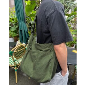 Canvas Hobo Crossbody Shoulder Tote Bag for Women and Men W/Multi-pocket Casual Purse Messenger Bags Travel Work (Green/607)