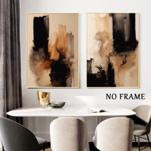 Black And Brown Abstract Wall Art Watercolor Prints Brown Abstract Pictures Terracotta Art Abstract Watercolor Paintings On Canvas Terracotta Artwork Modern Black Brown Poster Art 16x24inchx2 No Frame