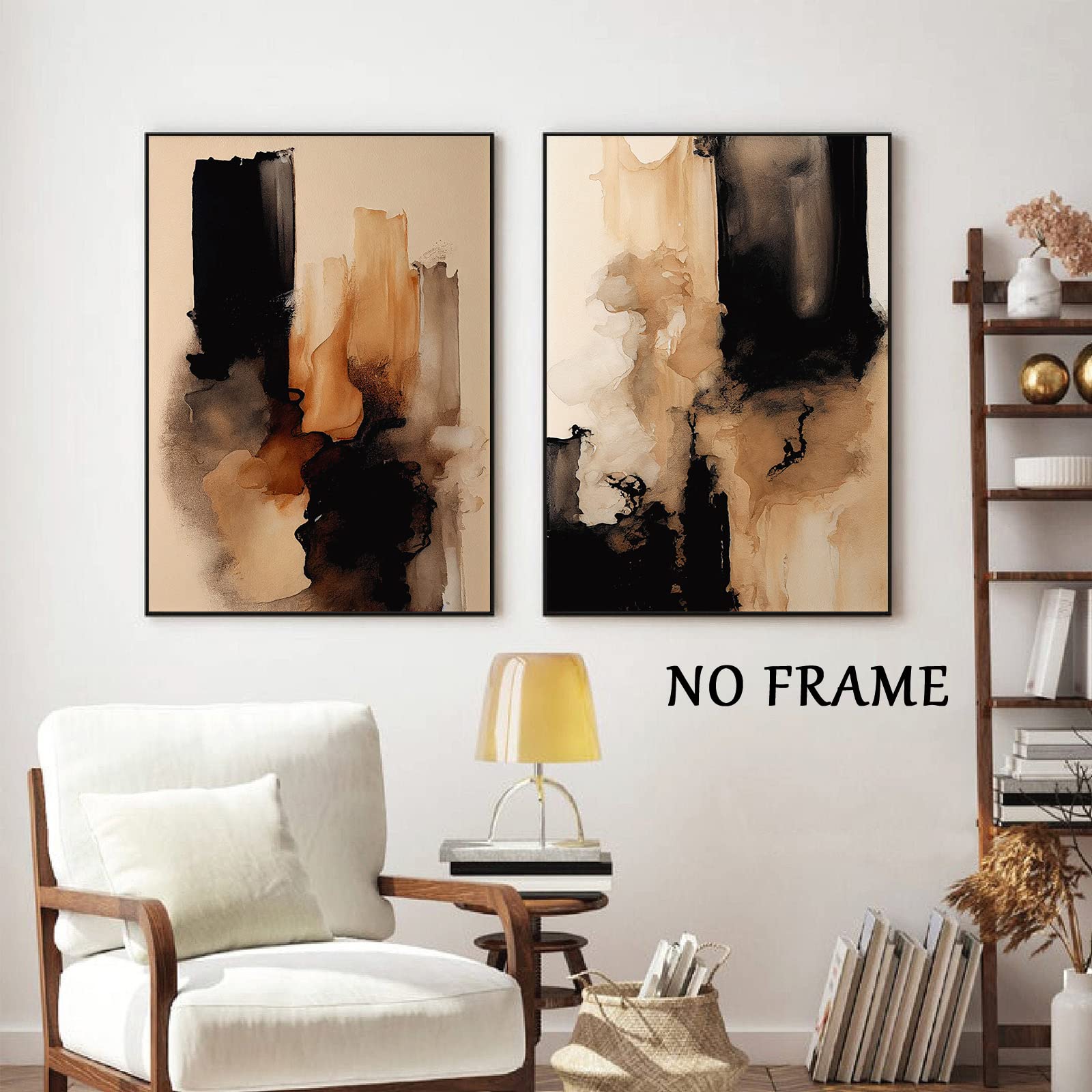 Black And Brown Abstract Wall Art Watercolor Prints Brown Abstract Pictures Terracotta Art Abstract Watercolor Paintings On Canvas Terracotta Artwork Modern Black Brown Poster Art 16x24inchx2 No Frame