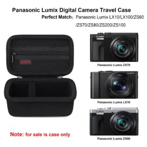 Elonbo Carrying Case for Panasonic Lumix LX10/ LX100/ ZS60/ ZS70/ ZS80/ ZS200/ ZS100 4K Digital Camera, Vlogging Camera Travel Bag Storage Cover, Mesh Pocket fits Battery Charger. Black