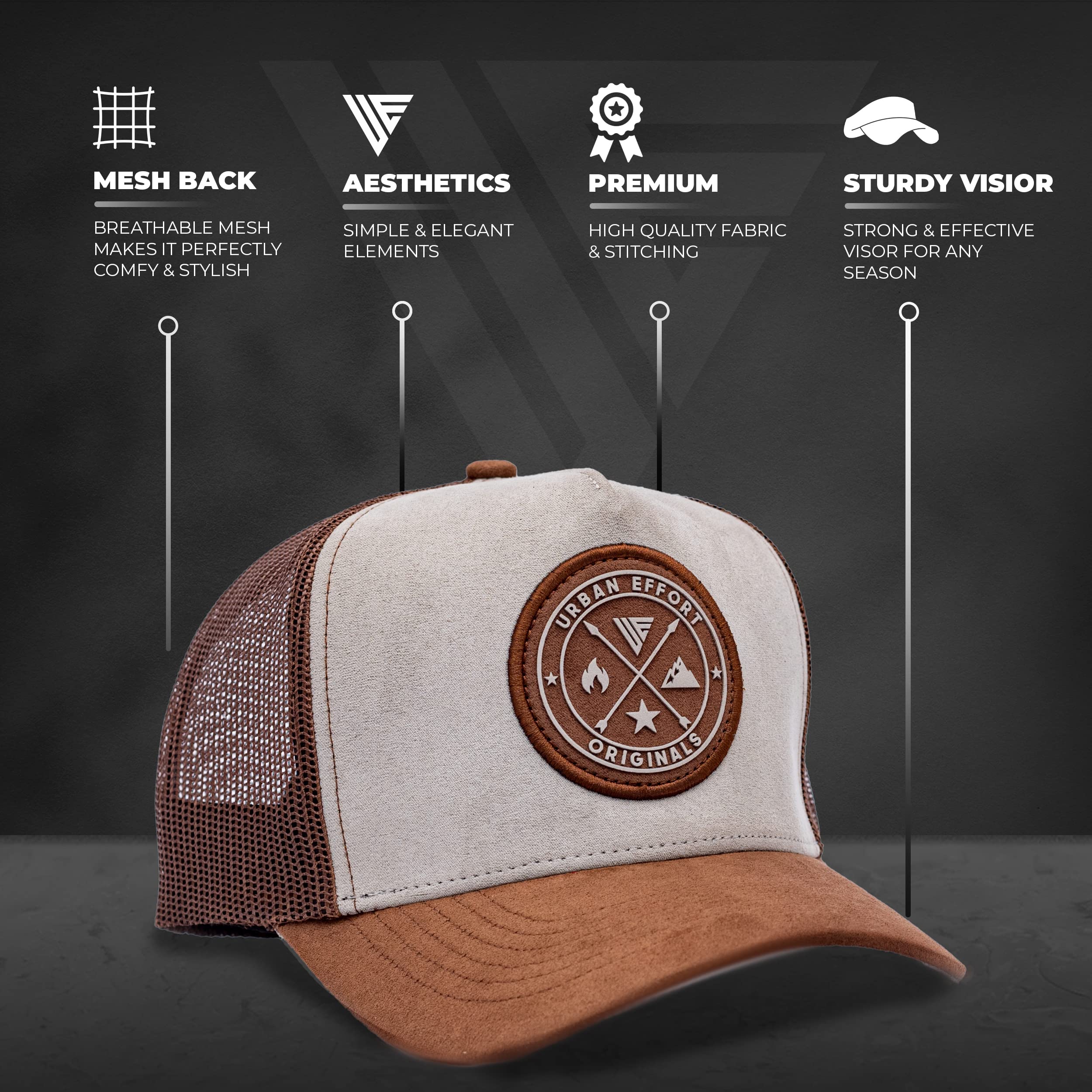 Urban Effort Mesh Back Cap - for Men and Women Baseball Hat 5-Panel Trucker Hat - Great Snapback Closure for Hunting & Hiking (Brown/Gray)