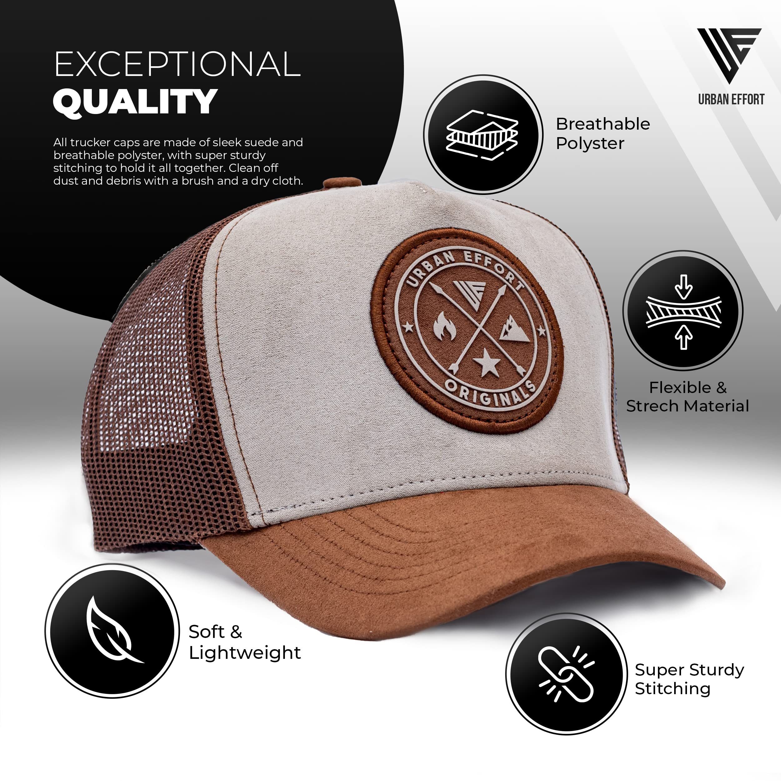 Urban Effort Mesh Back Cap - for Men and Women Baseball Hat 5-Panel Trucker Hat - Great Snapback Closure for Hunting & Hiking (Brown/Gray)