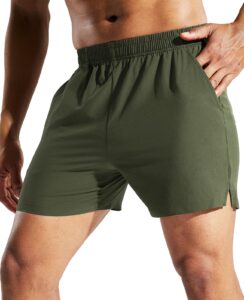 mier men's workout running shorts quick dry active 5 inches exercise shorts with pockets, lightweight, breathable, army green, l