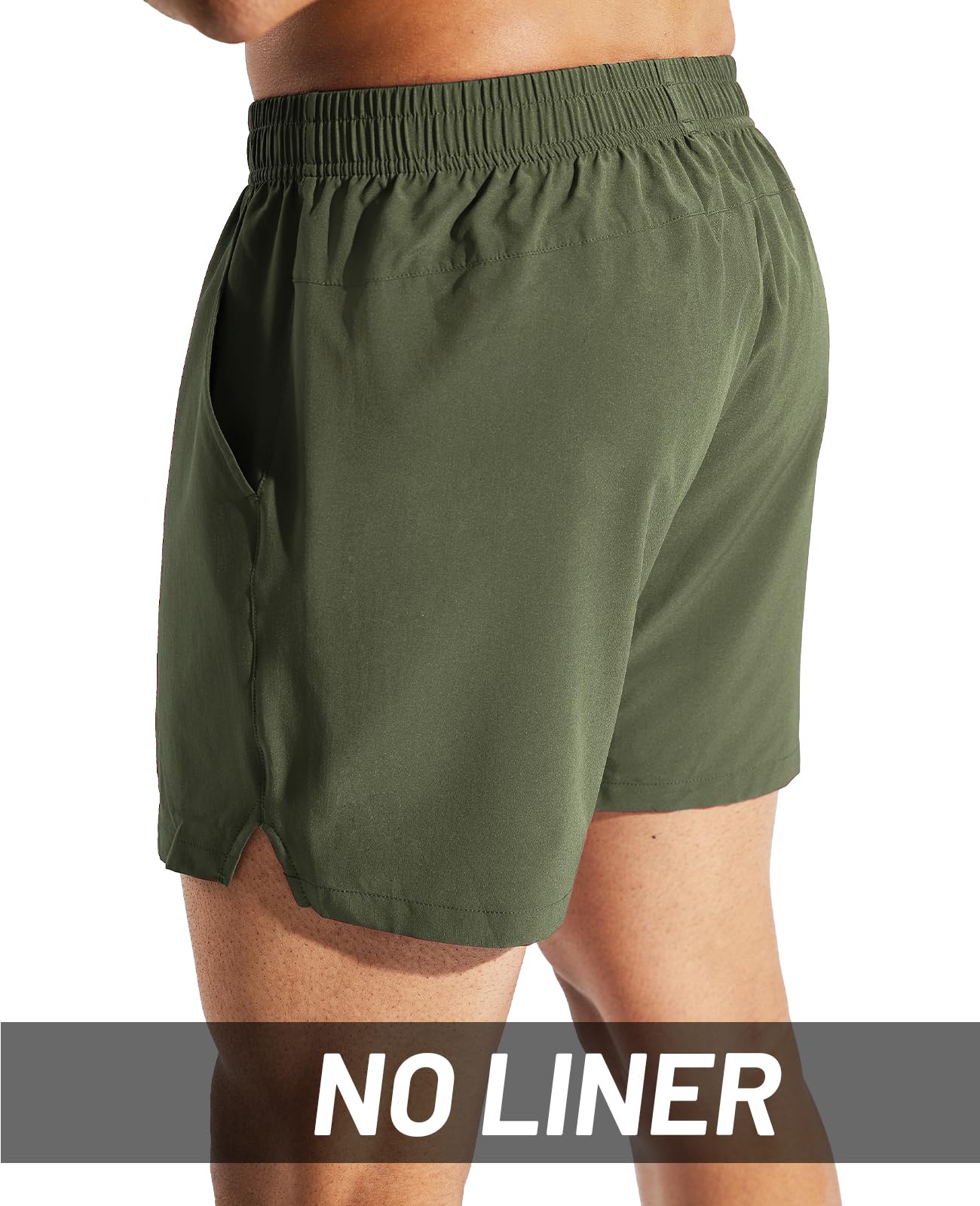 MIER Men's Workout Running Shorts Quick Dry Active 5 Inches Exercise Shorts with Pockets, Lightweight, Breathable, Army Green, L