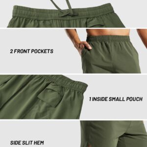 MIER Men's Workout Running Shorts Quick Dry Active 5 Inches Exercise Shorts with Pockets, Lightweight, Breathable, Army Green, L