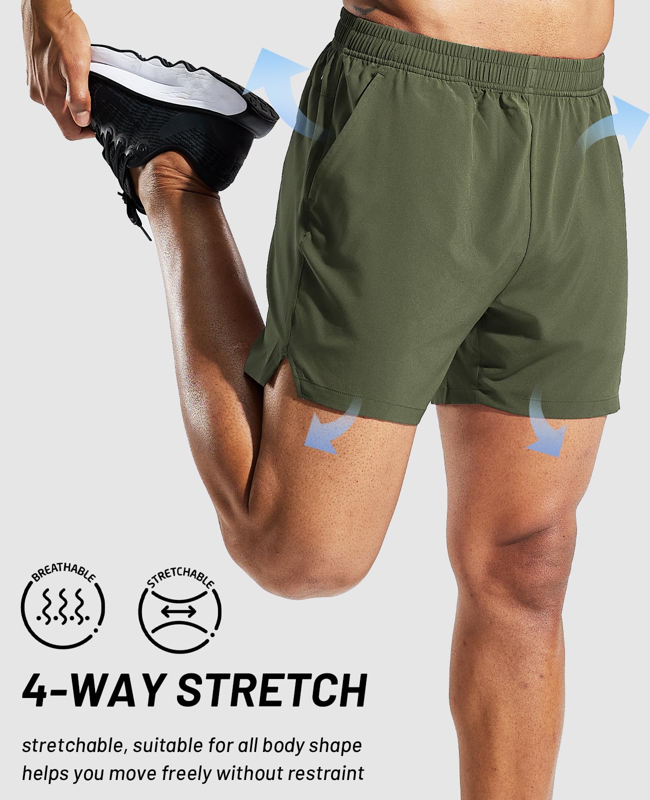 MIER Men's Workout Running Shorts Quick Dry Active 5 Inches Exercise Shorts with Pockets, Lightweight, Breathable, Army Green, L