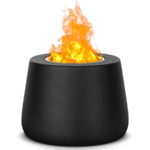 Indoor Tabletop Fire Pit Bowl - Portable Personal Table Top Small Mini Rubbing Alcohol Round Cast Iron Firepit Fireplace Outdoor Smores Maker with Lid, Black