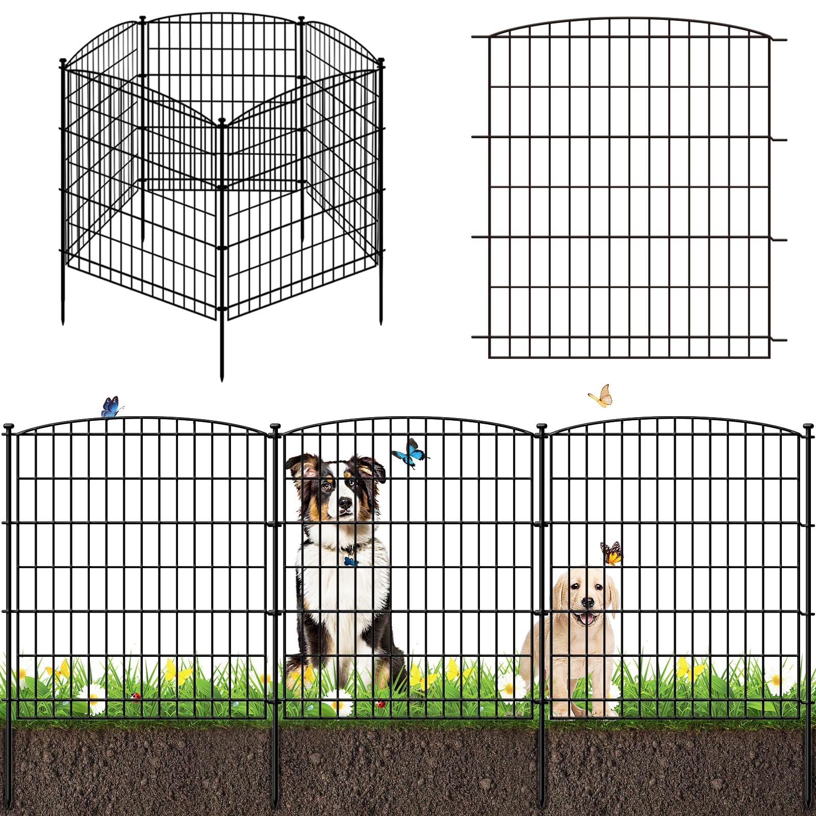 Zamsion Garden Fence 5 Panels, 31 in(H) x 11.8ft(L) Outdoor Animal Barrier Fence for Dog Pet, No Dig Decorative Garden Fencing Border for Yard and Patio, Rustproof Metal Wire Panel