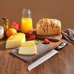 Little Cook Bread Knife with Cover, 10 inch serrated bread knife for homemade bread, German Stainless Steel brisket knife, Bread Cutter Ideal for Slicing Homemade Bread, Bagels, Cake