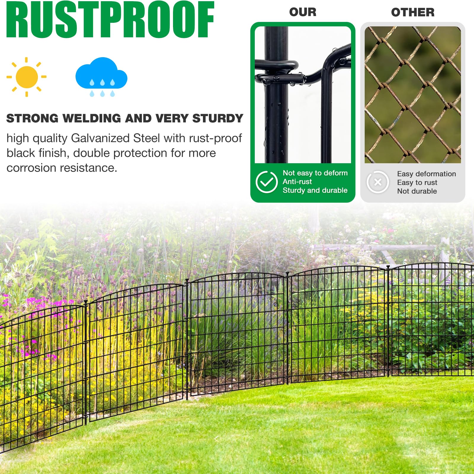 Zamsion Garden Fence 5 Panels, 31 in(H) x 11.8ft(L) Outdoor Animal Barrier Fence for Dog Pet, No Dig Decorative Garden Fencing Border for Yard and Patio, Rustproof Metal Wire Panel