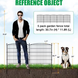 Zamsion Garden Fence 5 Panels, 31 in(H) x 11.8ft(L) Outdoor Animal Barrier Fence for Dog Pet, No Dig Decorative Garden Fencing Border for Yard and Patio, Rustproof Metal Wire Panel