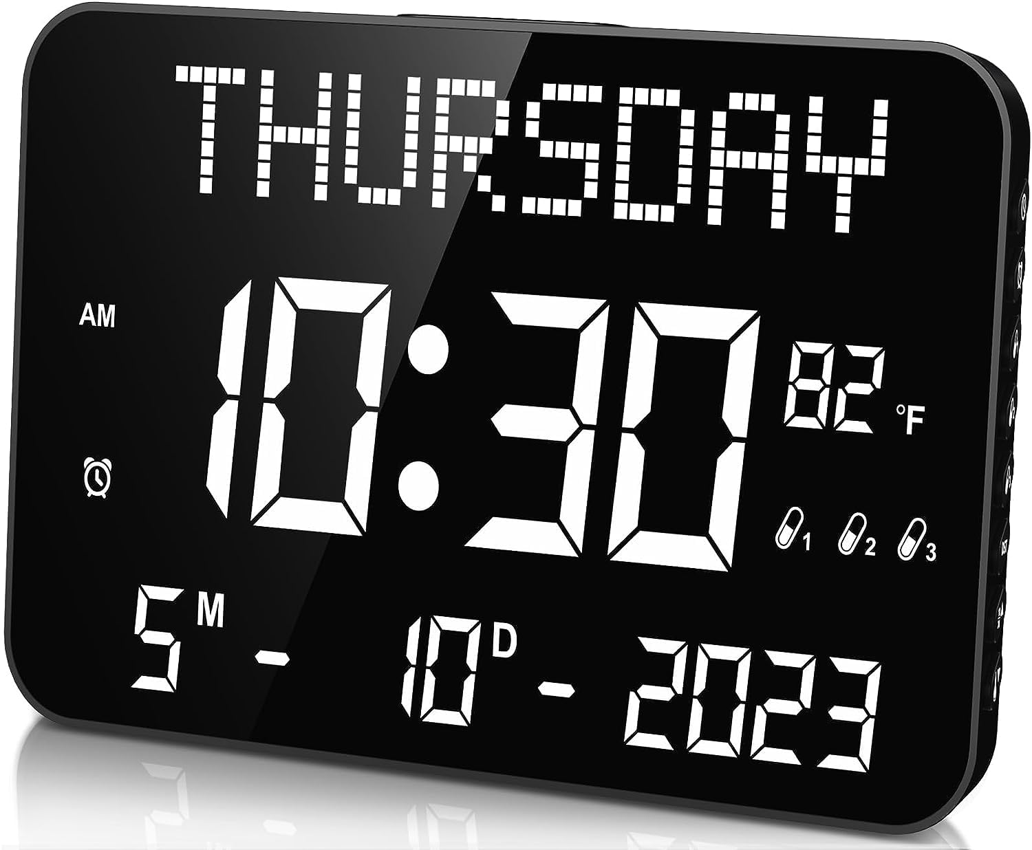 Upgraded 11.2" Large Digital Calendar Clock with Day and Date - Remote Control, 4 Alarms & 8 Sounds, LED Digital Wall Clock with Loud Volume for Seniors, Dementia, Adjustable Dimmer | Temperature| DST