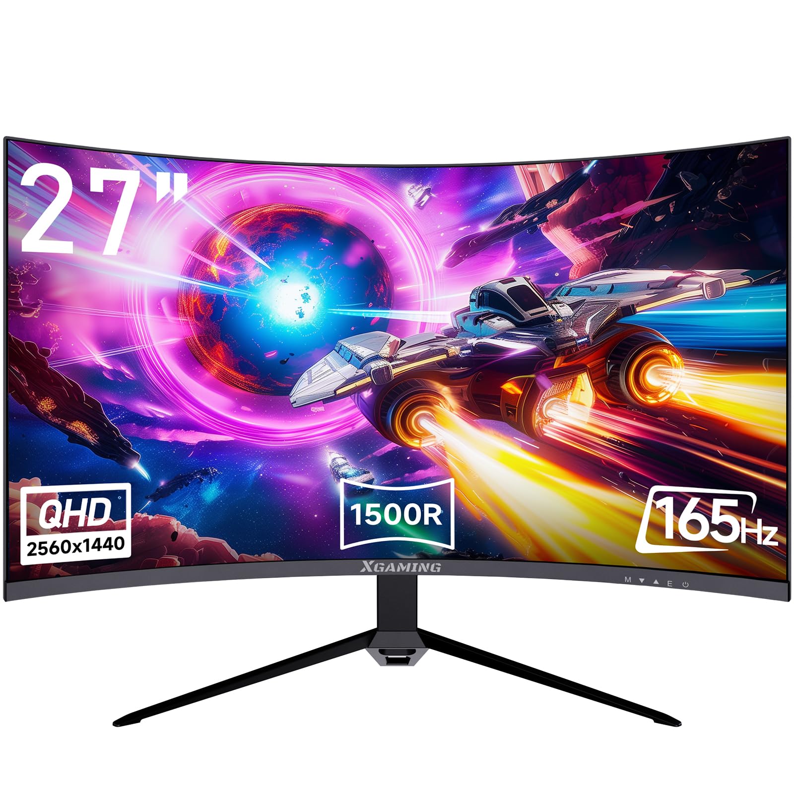 27 Inch Curved Gaming Monitor, QHD 2560 x 1440 Computer Monitor 144Hz/165Hz, 16:9 Wide HDR Display, FreeSync, 1ms Response, PC Monitor Built-in Speaker, 2* HDMI & DisplayPort, Tilt Adjustable