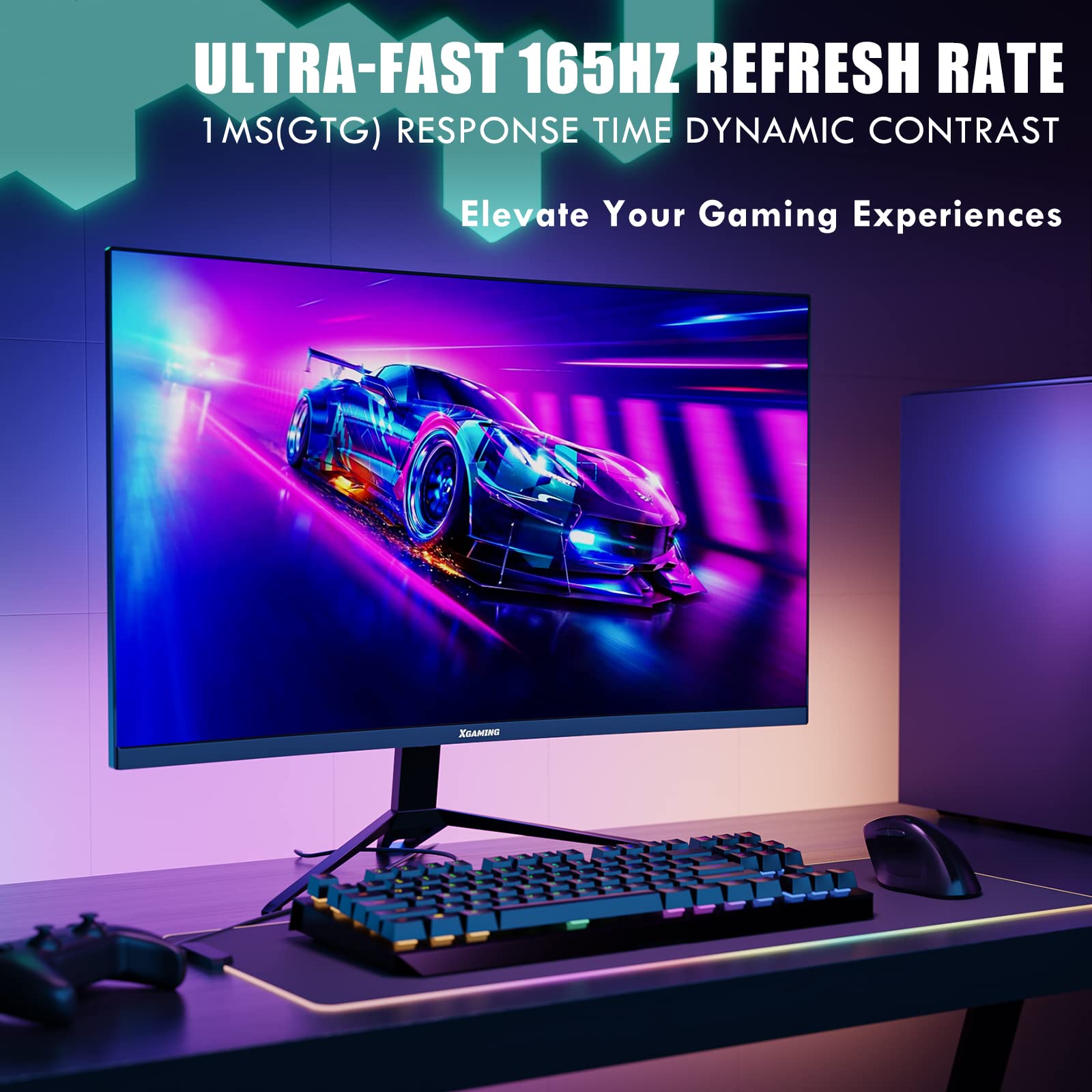 27 Inch Curved Gaming Monitor, QHD 2560 x 1440 Computer Monitor 144Hz/165Hz, 16:9 Wide HDR Display, FreeSync, 1ms Response, PC Monitor Built-in Speaker, 2* HDMI & DisplayPort, Tilt Adjustable