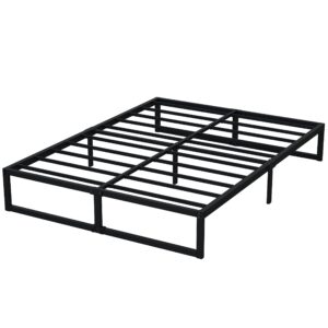 EMODA 12 Inch Queen Bed Frame No Box Spring Needed Heavy Duty Metal Platform BedFrame Queen Size with Steel Slats, Easy Assembly, Black