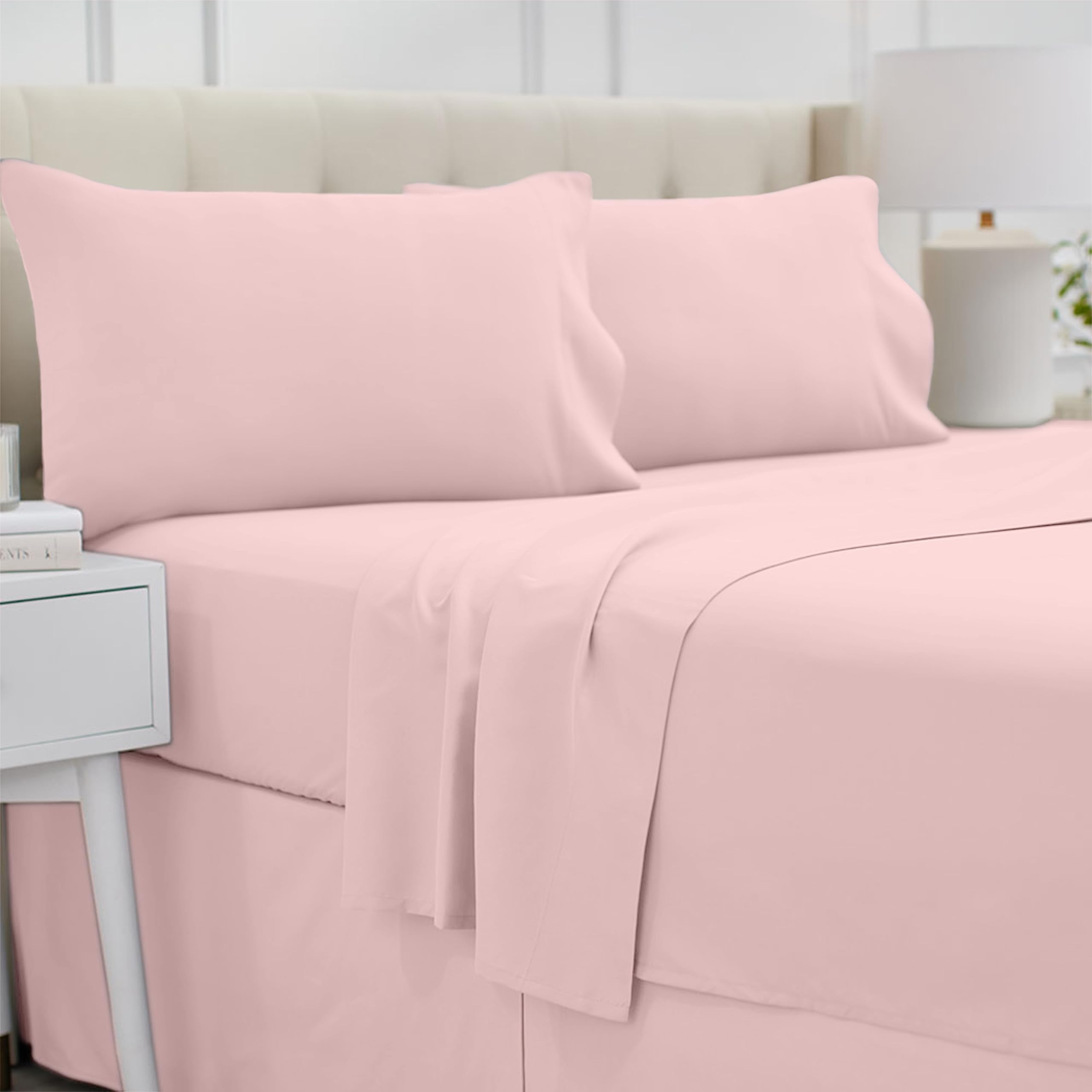 lalaLOOM Twin Bed Sheet Set, Soft Microfiber Hotel Luxury Bedding, Extra Deep Pocket, 3 Piece Sheets and Pillowcase Sets, Breathable Wrinkle, Fade Resistant Easy Care Machine Washable Linen Light Pink