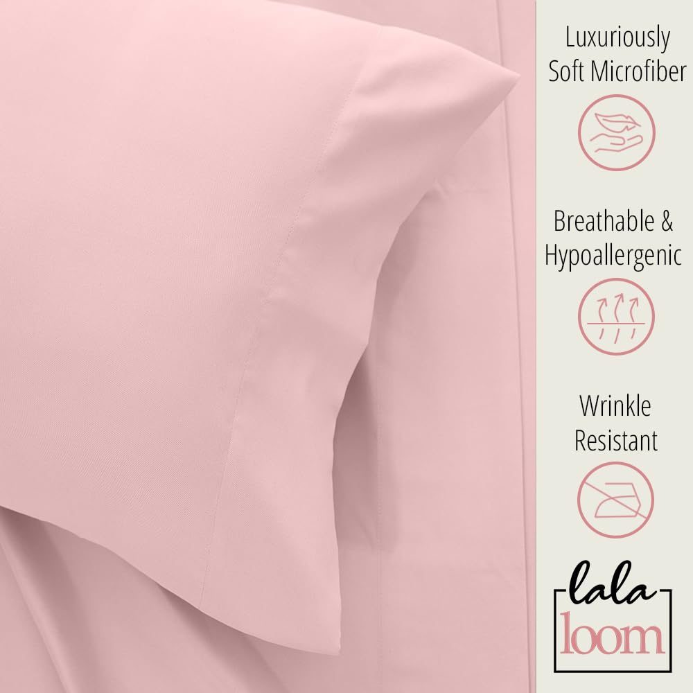 lalaLOOM Twin Bed Sheet Set, Soft Microfiber Hotel Luxury Bedding, Extra Deep Pocket, 3 Piece Sheets and Pillowcase Sets, Breathable Wrinkle, Fade Resistant Easy Care Machine Washable Linen Light Pink