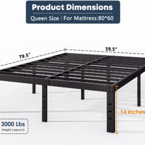 FSCHOS Bed-Frame-Queen, 14 Inch Metal Platform Bed-Frame No Box Spring Needed, Heavy Duty, Easy Assembly, Noise Free, Black