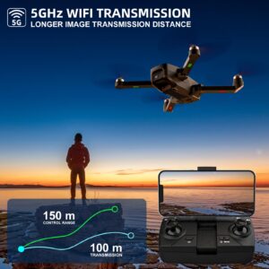 Brushless Motor Drone with 2 Cameras for Adults 5GHz WIFI FPV Drones, RC Quadcopters with Wind Resistance Class 4, Optical Flow, 2 Batteries 30 Minutes for Beginners