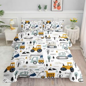 datura home kids cartoon excavator bedding comforter sets for boy and girls,construction truck bulldozer tree pattern comforter set with 2 pillowcase and 1 comforter(excavator twin)