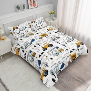 Datura home Kids Cartoon Excavator Bedding Comforter Sets for Boy and Girls,Construction Truck Bulldozer Tree Pattern Comforter Set with 2 Pillowcase and 1 Comforter(Excavator Twin)