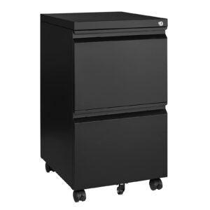 miiiko 2 drawer file cabinet on wheels, home office mobile under desk with lock, vertical files drawers for legal/letter/a4