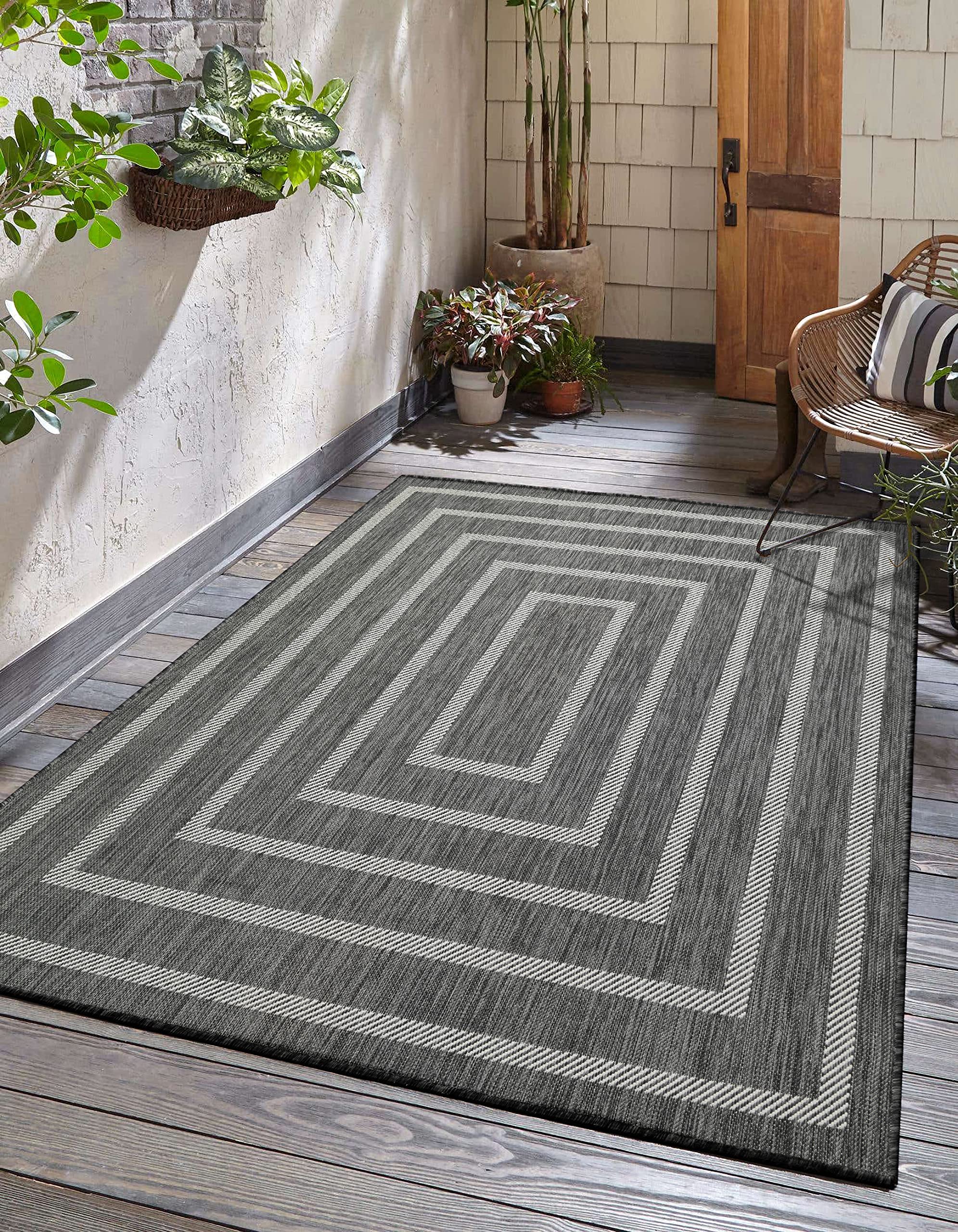 Adiva Rugs Outdoor Indoor Area Rug, Weather Resistant, Easy to Clean, Stain Resistant Floor Mat for Dining Room, Backyard, Deck, Patio (PEBBLE WEISS, 7'10" x 10')