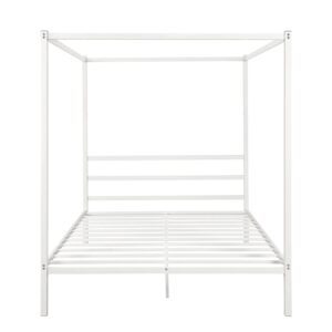 Metal Framed Canopy Platform Bed with Built-in Headboard,No Box Spring Needed, Classic Design, Queen,White