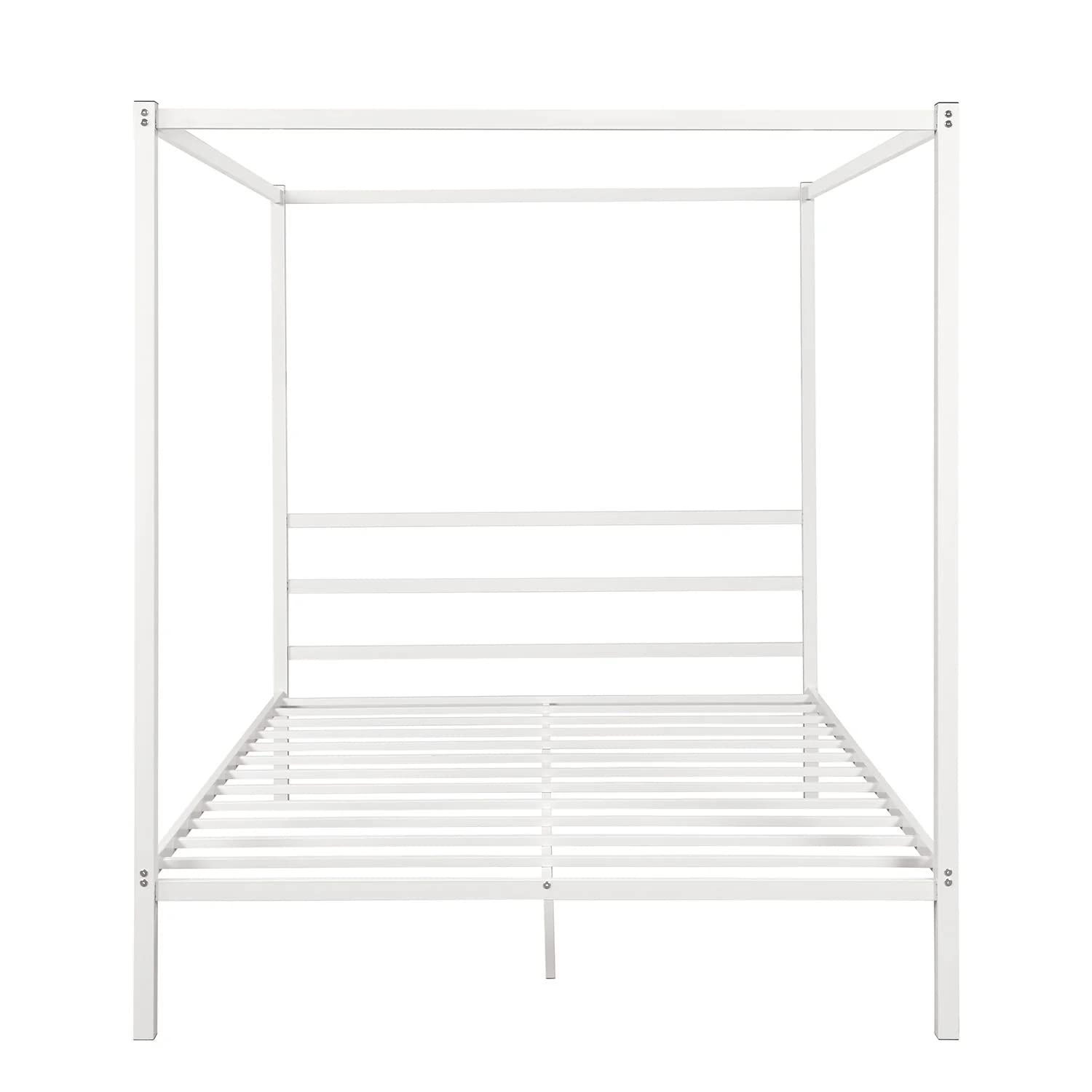 Metal Framed Canopy Platform Bed with Built-in Headboard,No Box Spring Needed, Classic Design, Queen,White