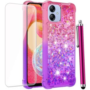 caiyunl for samsung galaxy a04e case with tempered glass screen protector, women girls glitter bling floating liquid sparkle cute soft tpu phone case protective cover for samsung a04e case-purple/pink