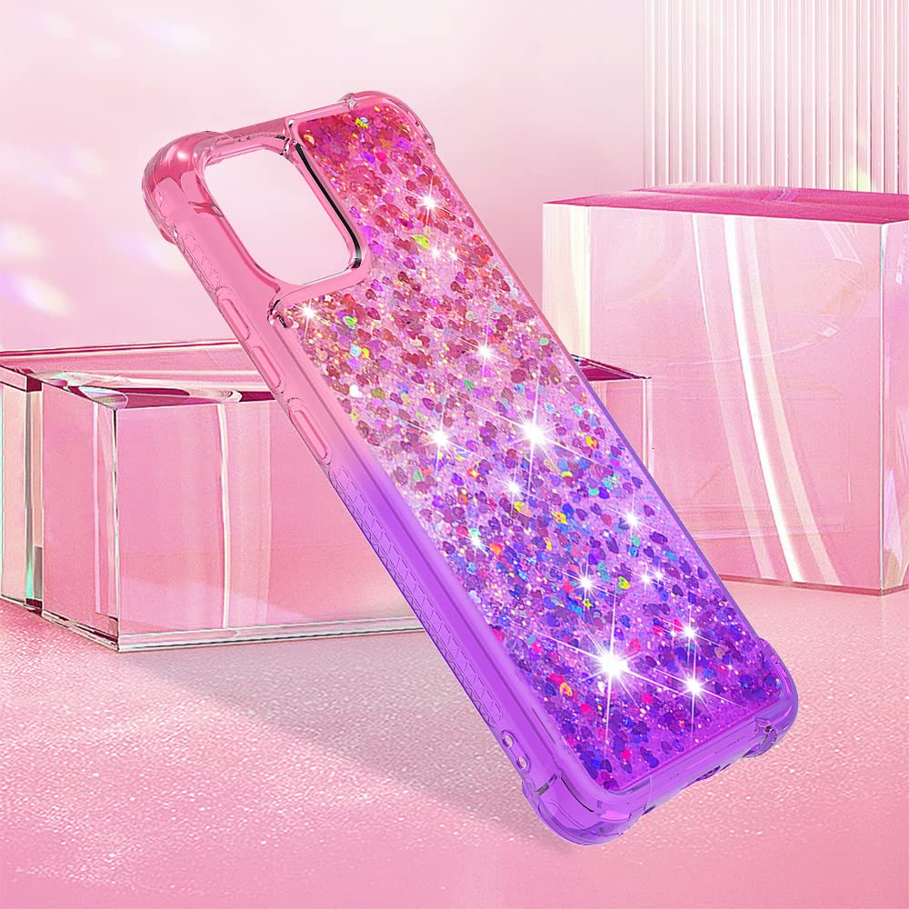 CAIYUNL for Samsung Galaxy A04E Case with Tempered Glass Screen Protector, Women Girls Glitter Bling Floating Liquid Sparkle Cute Soft TPU Phone Case Protective Cover for Samsung A04E Case-Purple/Pink