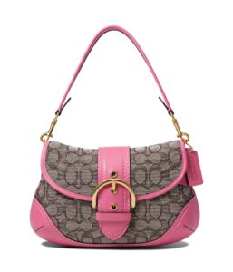 coach signature jacquard soho bag- purse for women - textile construction - detachable carry handle petunia one size one size