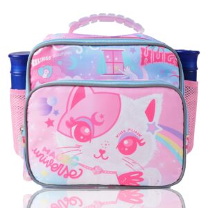 kidspunk lunch box kids, girls lunch box insulated lunch bag bento lunch box for kids cute pink cat lunch box for girls insulated lunch box for boys lunchboxes kids with water bottle holder