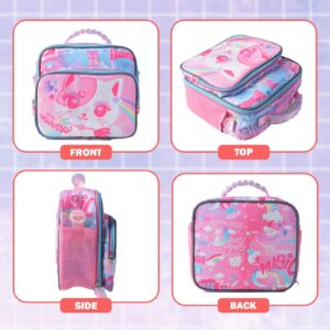 KidsPUNK Lunch Box Kids, Girls Lunch Box Insulated Lunch Bag Bento Lunch Box For Kids Cute Pink Cat Lunch Box For Girls Insulated Lunch Box For Boys Lunchboxes Kids With Water Bottle Holder